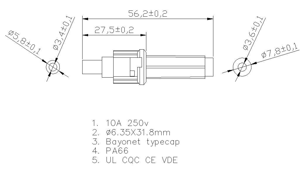 10A inline sikringsholder H3-06 datablad