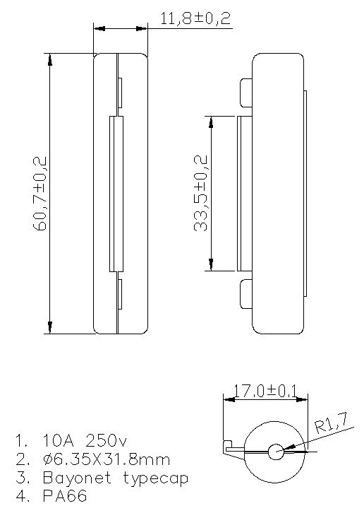 linya ng may-hawak ng fuse H3-70A Datasheet